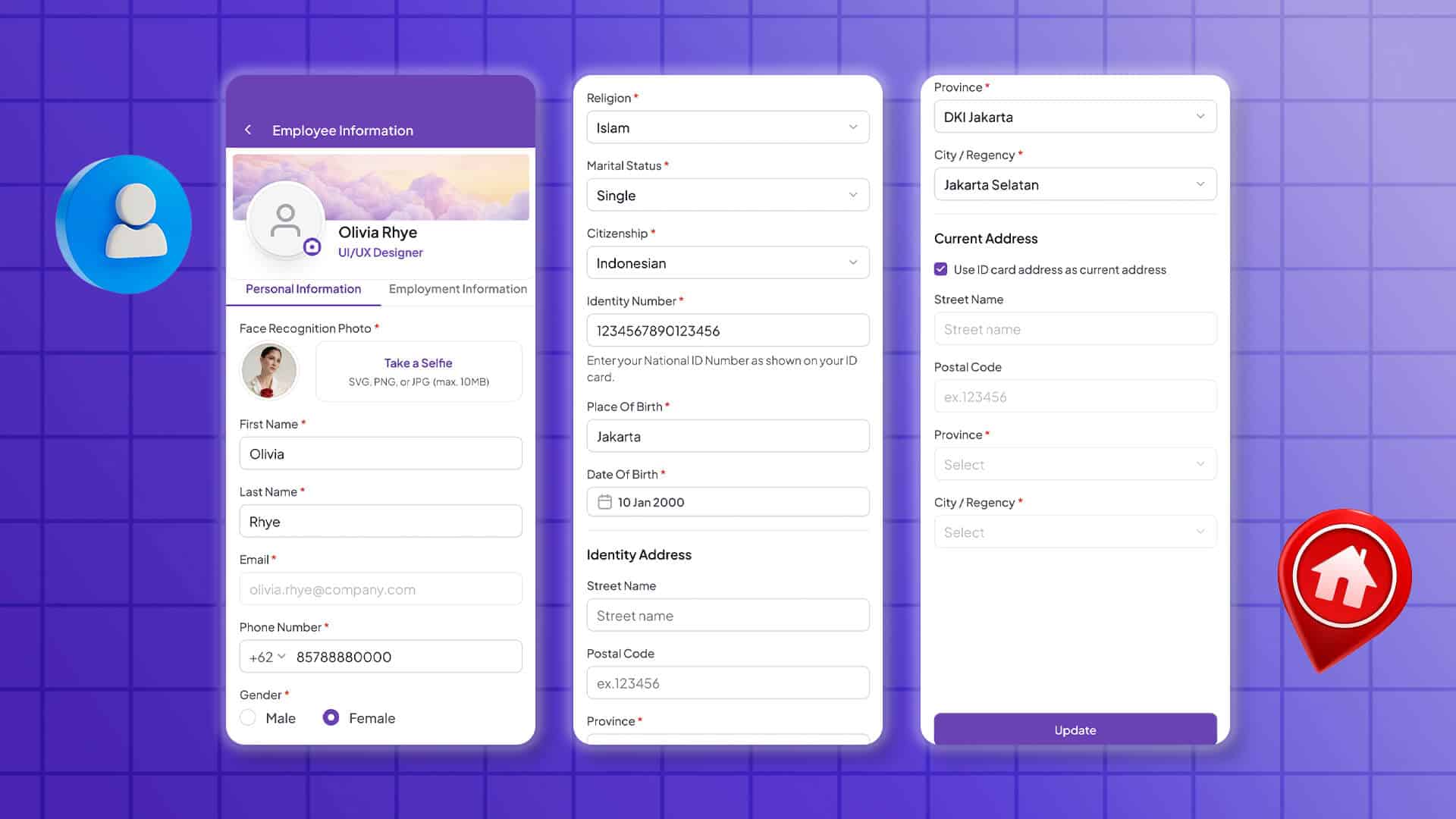 Tampilan formulir pembaruan data pribadi karyawan pada aplikasi Jobseeker Life.